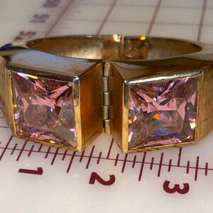 Bracelet Pink Stones, Brass Large 6.2 Ounces, 2 Stones Measure 1X1 Inch Rare VTG